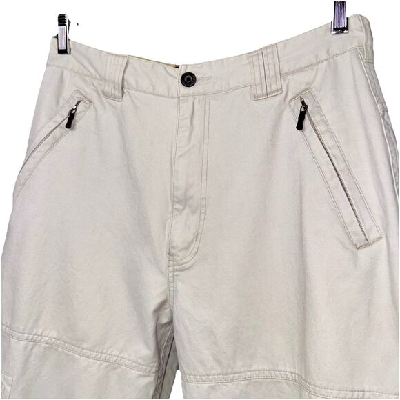 Vintage Y2K Bugle Boy Cargo Pants 30x30 Khaki Camo Wide Leg Patches Zip Pocket - Picture 2 of 12